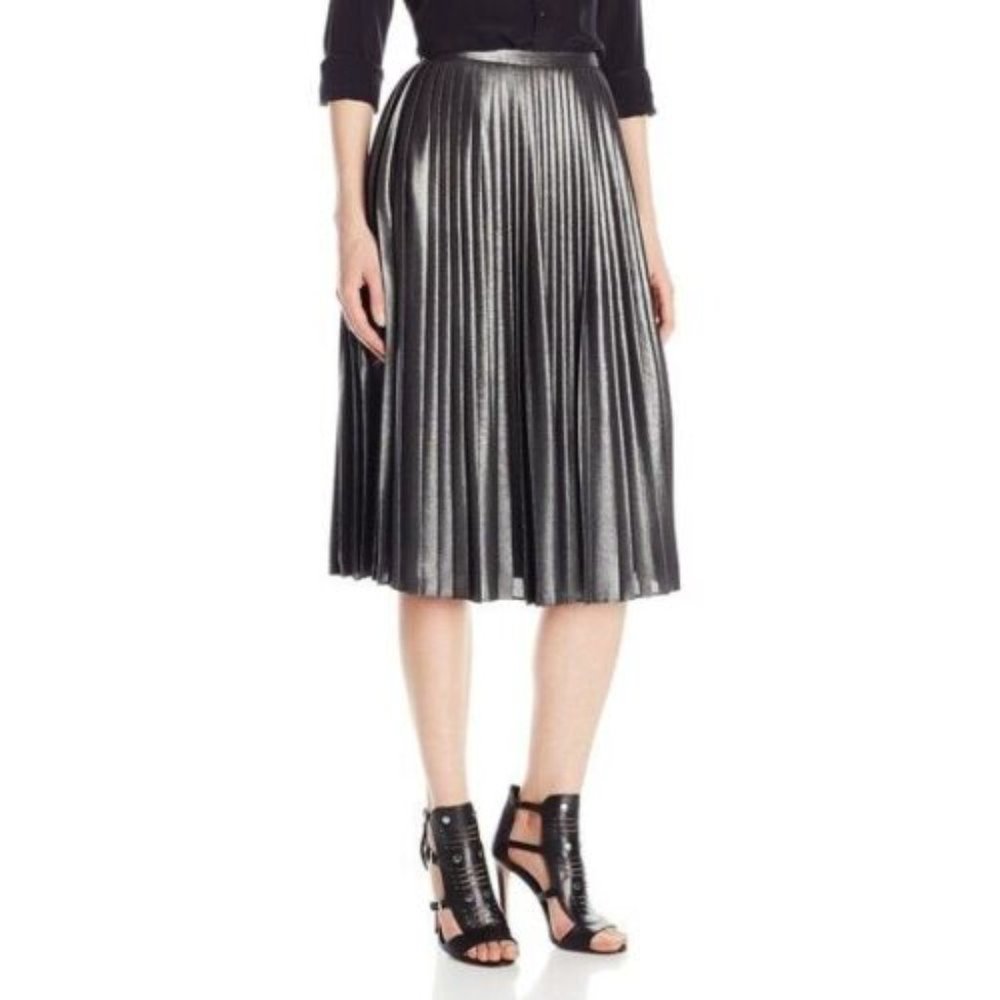 Ted Baker | Zainea Metallic Charcoal Accordion Pleated Midi Skirt TB 3 US 8
